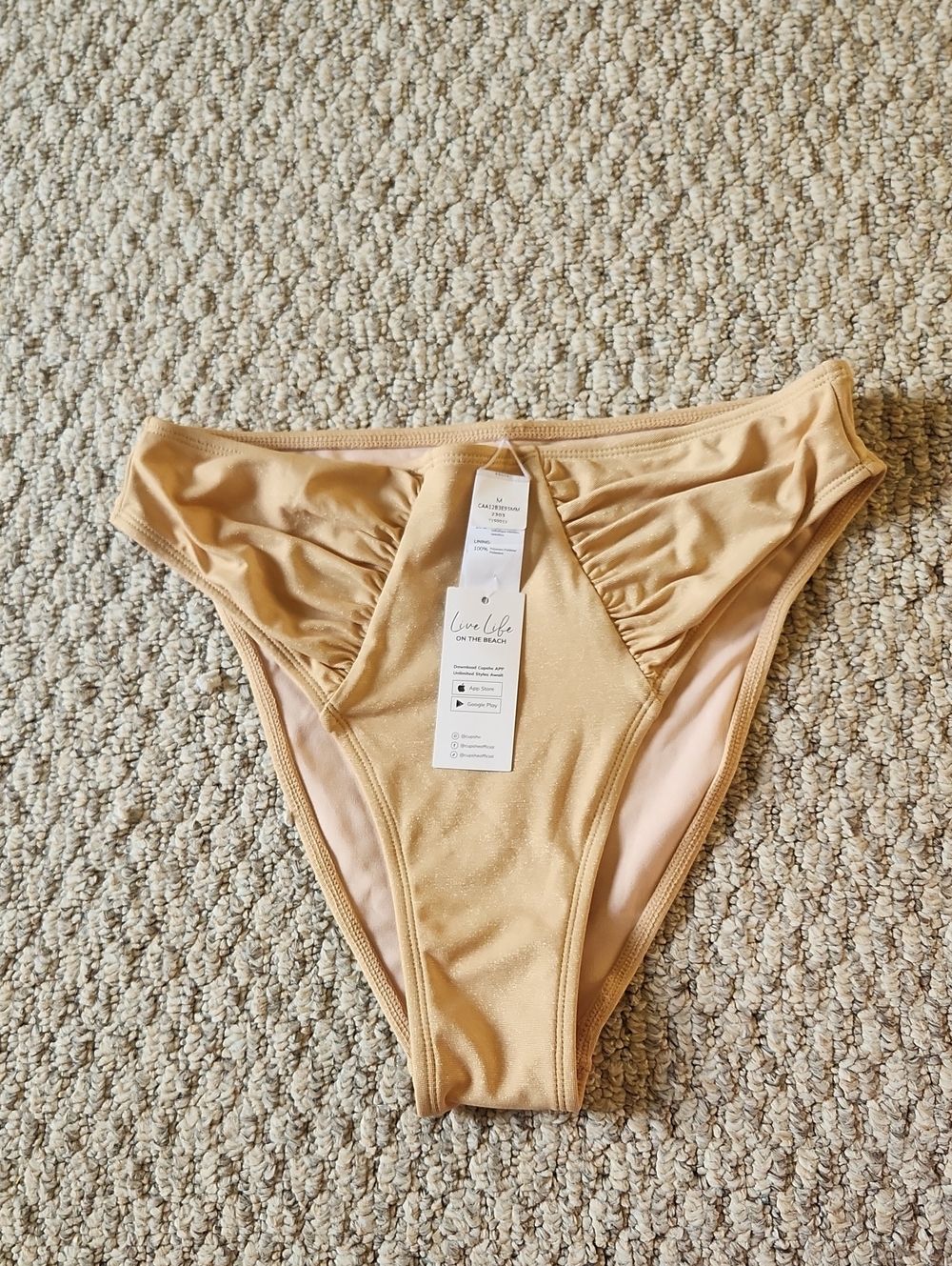 Cupshe Tan High-Cut Ruched Bikini Bottom NWT